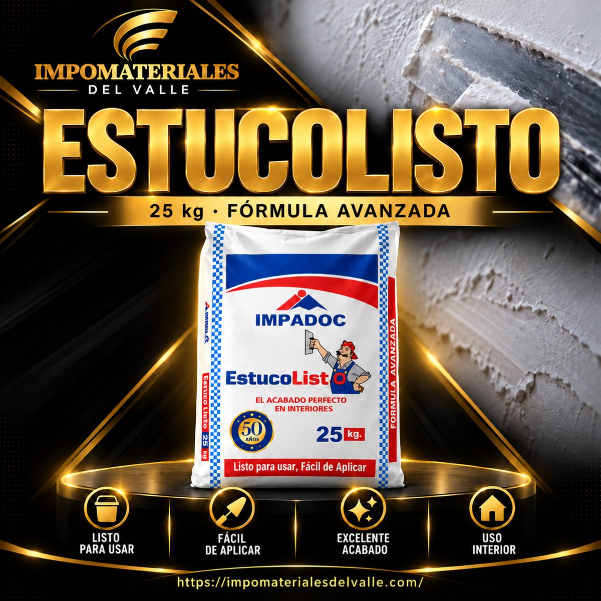 EstucoListo Impadoc para interiores, presentación de 25 kg